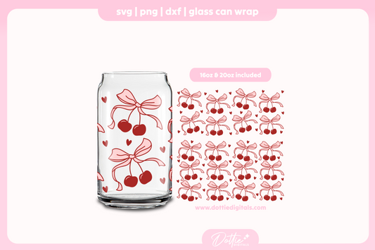 Valentine's Day Cherry Bows 16oz & 20oz Libbey Glass Can Bundle SVG PNG