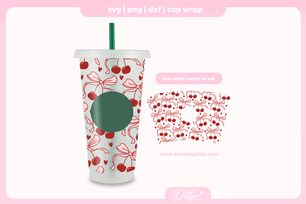 Valentine's Day Cherry Bows 24oz Starbucks Cold Cup SVG PNG