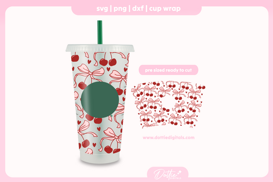 Valentine's Day Cherry Bows 24oz Starbucks Cold Cup SVG PNG