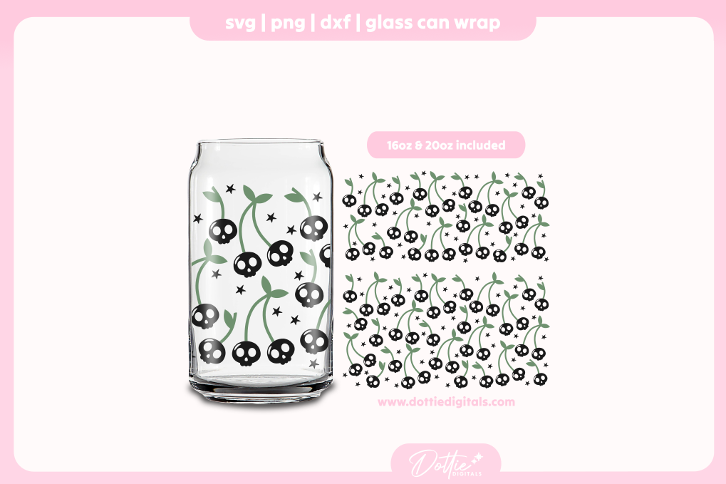 Spooky Cherry Skulls Halloween 16oz & 20oz Libbey Glass Can Bundle SVG PNG