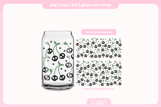 Spooky Cherry Skulls Halloween 16oz & 20oz Libbey Glass Can Bundle SVG PNG