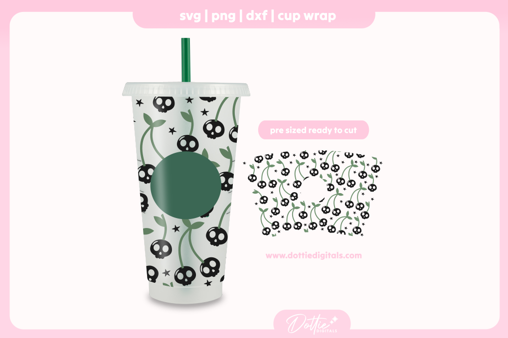 Halloween Cherry Skulls 24oz Starbucks Cold Cup SVG PNG