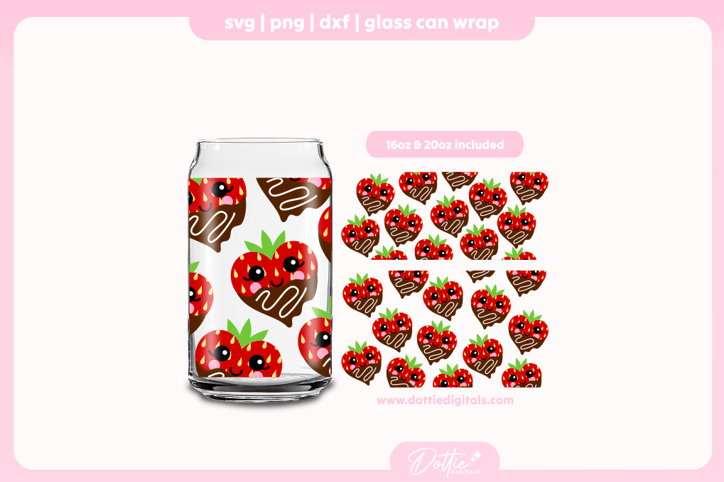 Chocolate Strawberry 16oz & 20oz Libbey Glass Can Bundle SVG PNG