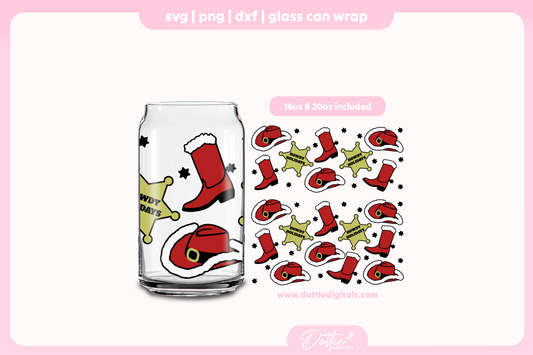 Howdy Holidays Christmas Cowboys 16oz & 20oz Libbey Glass Can Bundle SVG PNG