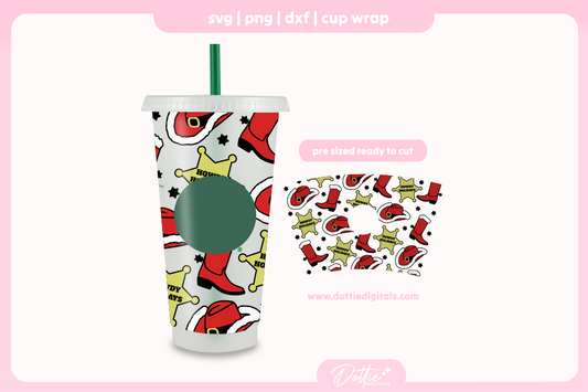 Howdy Holidays Christmas Cowboys 24oz Starbucks Cold Cup SVG PNG