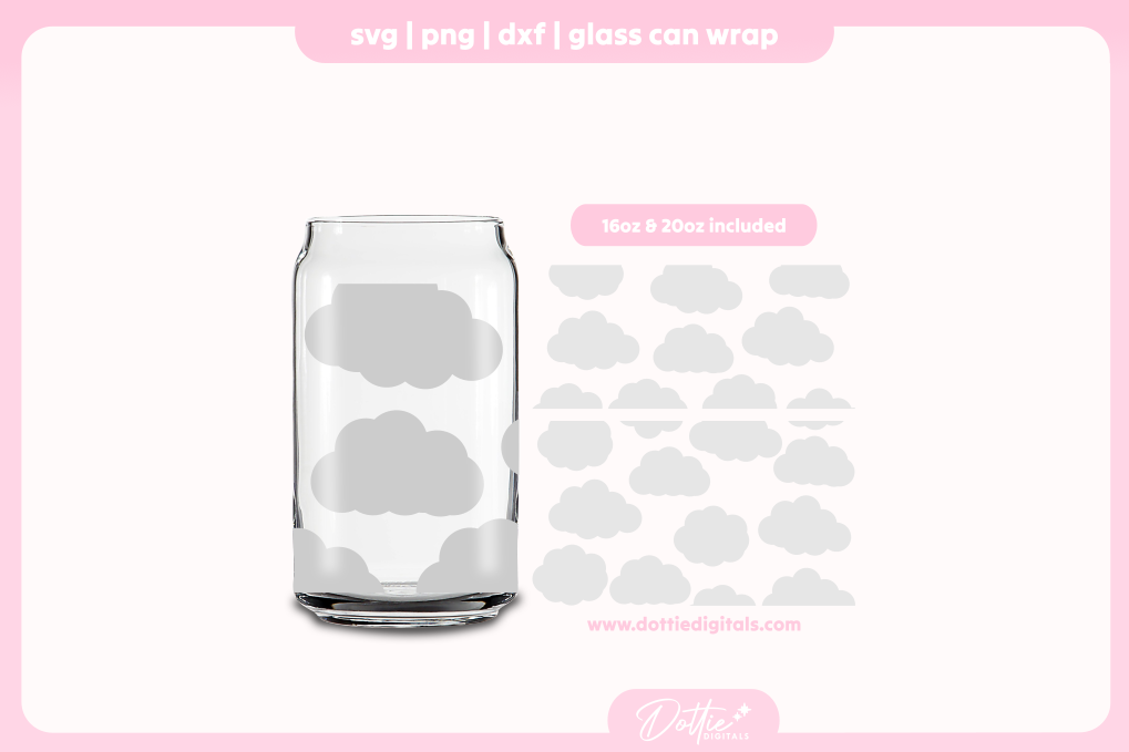 Fluffy Clouds 16oz & 20oz Libbey Glass Can Bundle SVG PNG