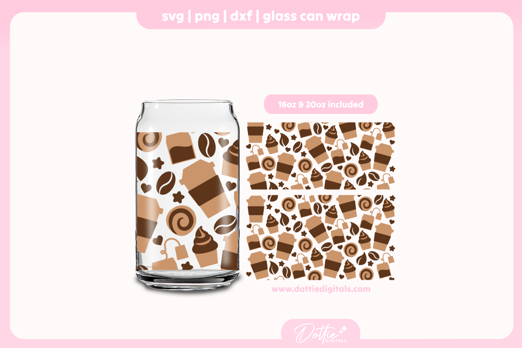 Coffee and Cake 16oz & 20oz Libbey Glass Can Bundle SVG PNG