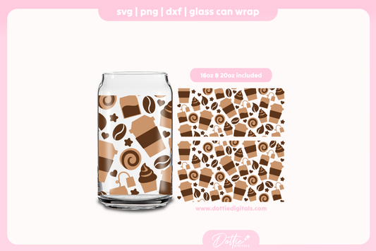 Coffee and Cake 16oz & 20oz Libbey Glass Can Bundle SVG PNG