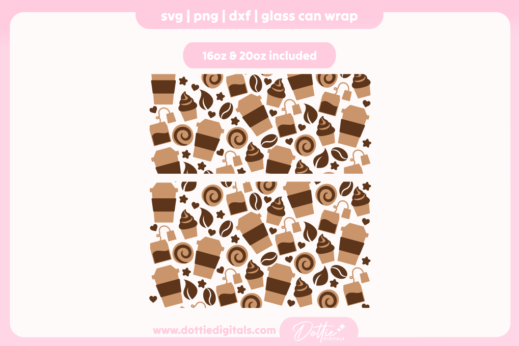 Coffee and Cake 16oz & 20oz Libbey Glass Can Bundle SVG PNG