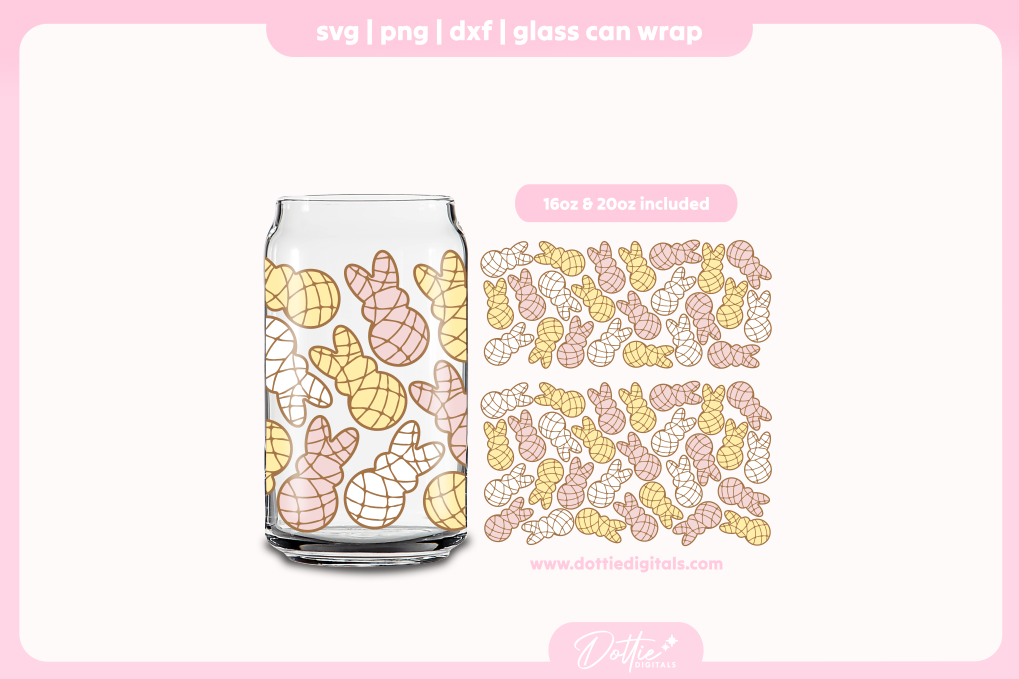 Concha Bunnies 16oz & 20oz Libbey Glass Can Bundle SVG PNG