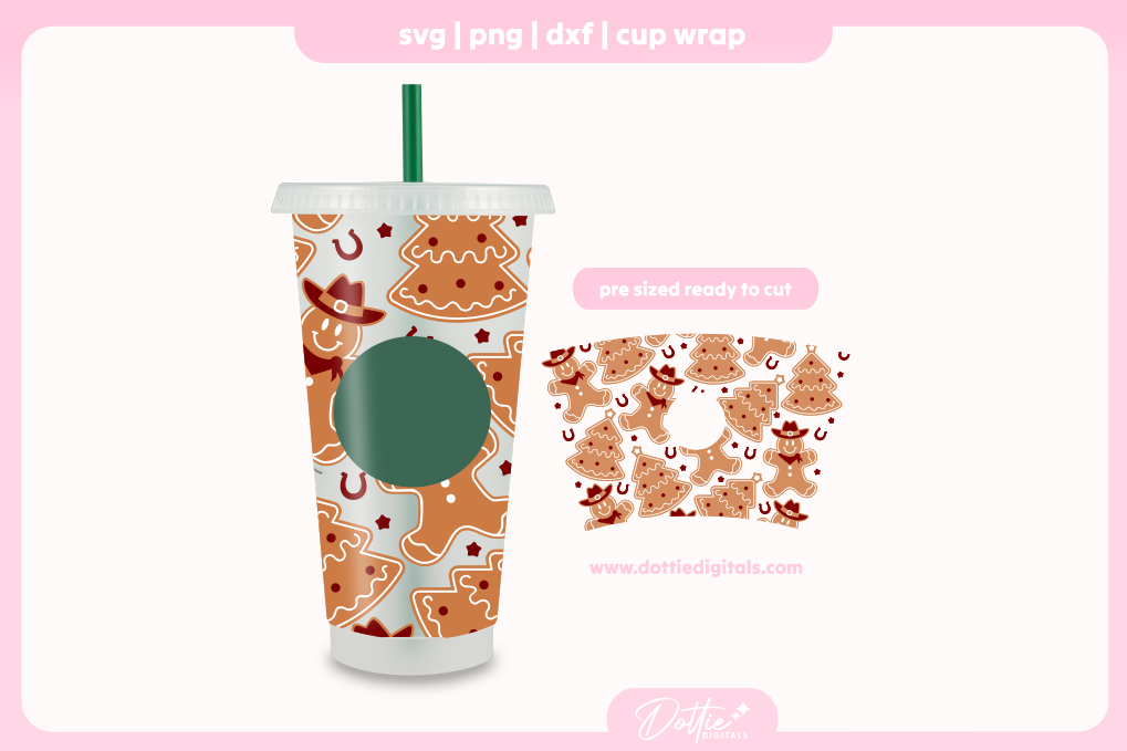 Christmas Cowboy Gingerbreads 24oz Starbucks Cold Cup SVG PNG