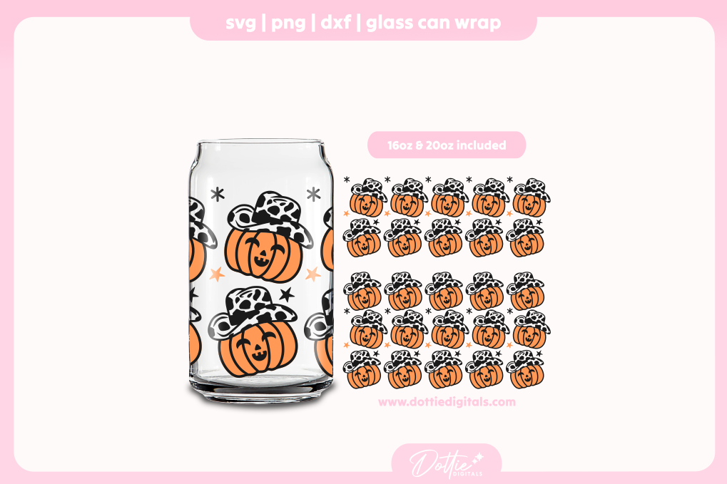 Cowboy Hat Pumpkin Halloween 16oz & 20oz Libbey Glass Can Bundle SVG PNG