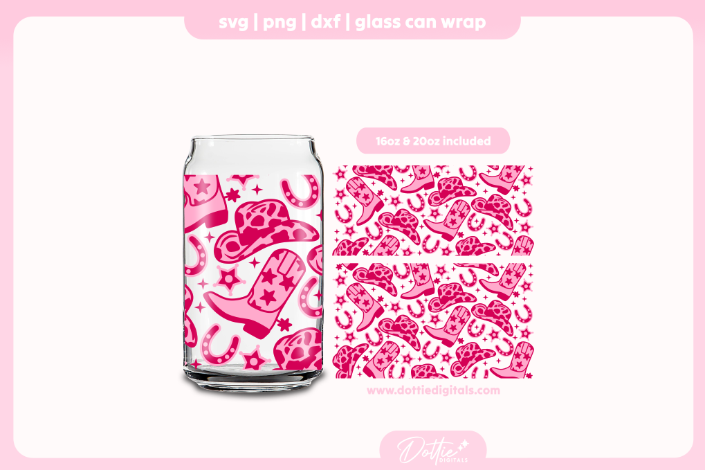Cowgirl 16oz & 20oz Libbey Glass Can Bundle SVG PNG