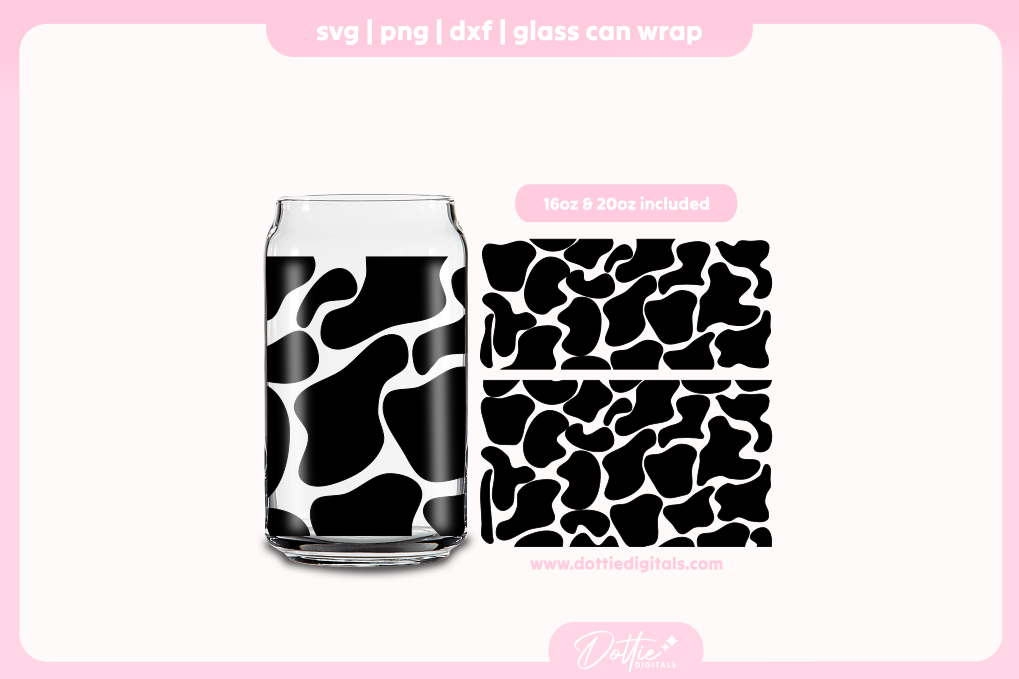 Cow Print 16oz & 20oz Libbey Glass Can Bundle SVG PNG