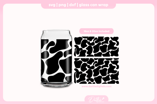 Cow Print 16oz & 20oz Libbey Glass Can Bundle SVG PNG