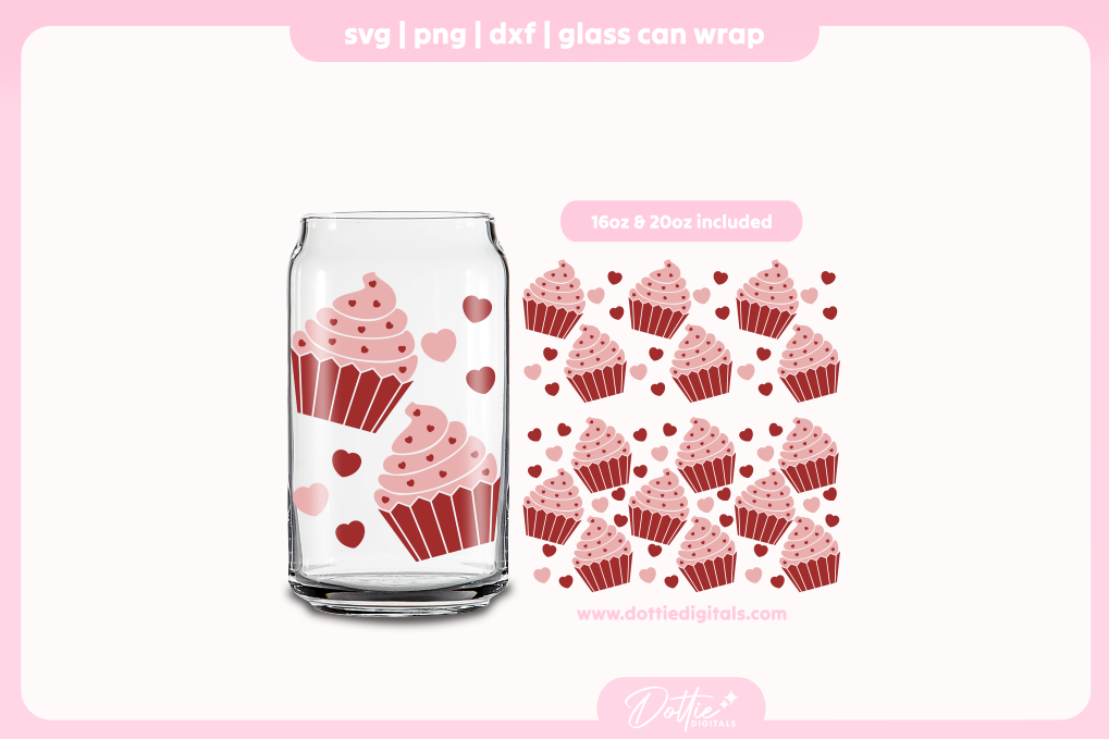 Cute Cupcakes 16oz & 20oz Libbey Glass Can Bundle SVG PNG