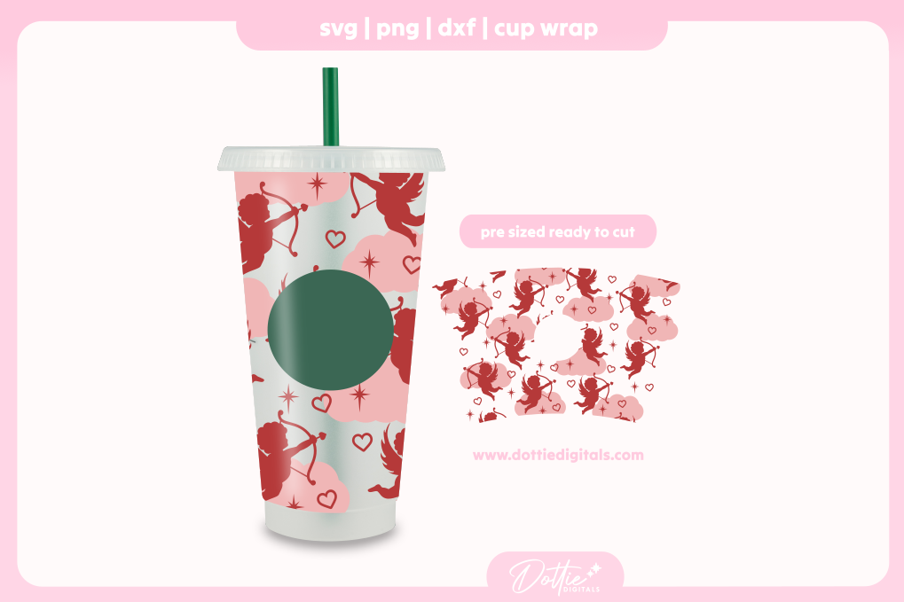 Cupid Valentines Day Cherub Angel Child Romantic Hearts 24oz Starbucks Cold Cup SVG PNG