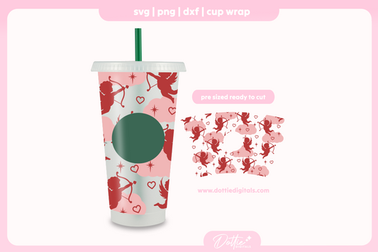 Cupid Valentines Day Cherub Angel Child Romantic Hearts 24oz Starbucks Cold Cup SVG PNG