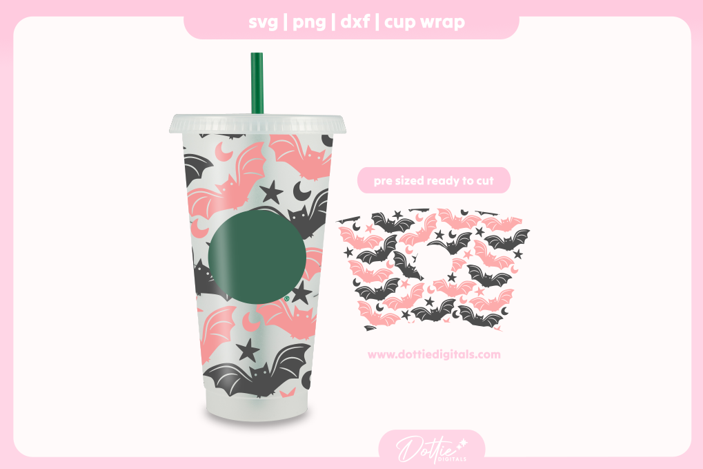 Halloween Cute Night time Bats Halloween 24oz Starbucks Cold Cup SVG PNG