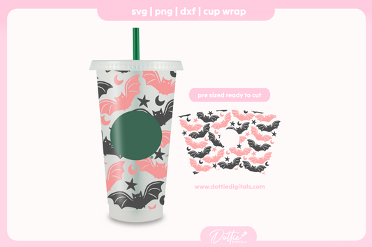 Halloween Cute Night time Bats Halloween 24oz Starbucks Cold Cup SVG PNG