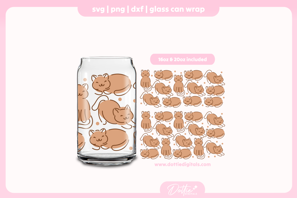 Cute Cats 16oz & 20oz Libbey Glass Can Bundle SVG PNG