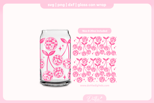 Cherry Glitter Disco Balls 16oz & 20oz Libbey Glass Can Bundle SVG PNG