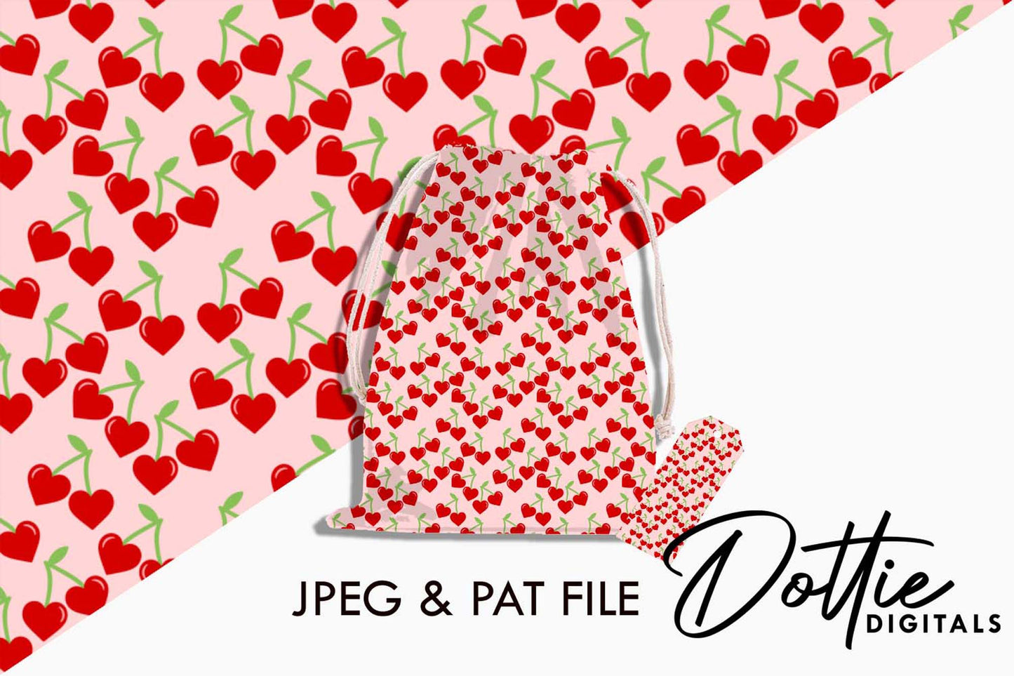 Cherry Hearts Repeat Seamless Pattern