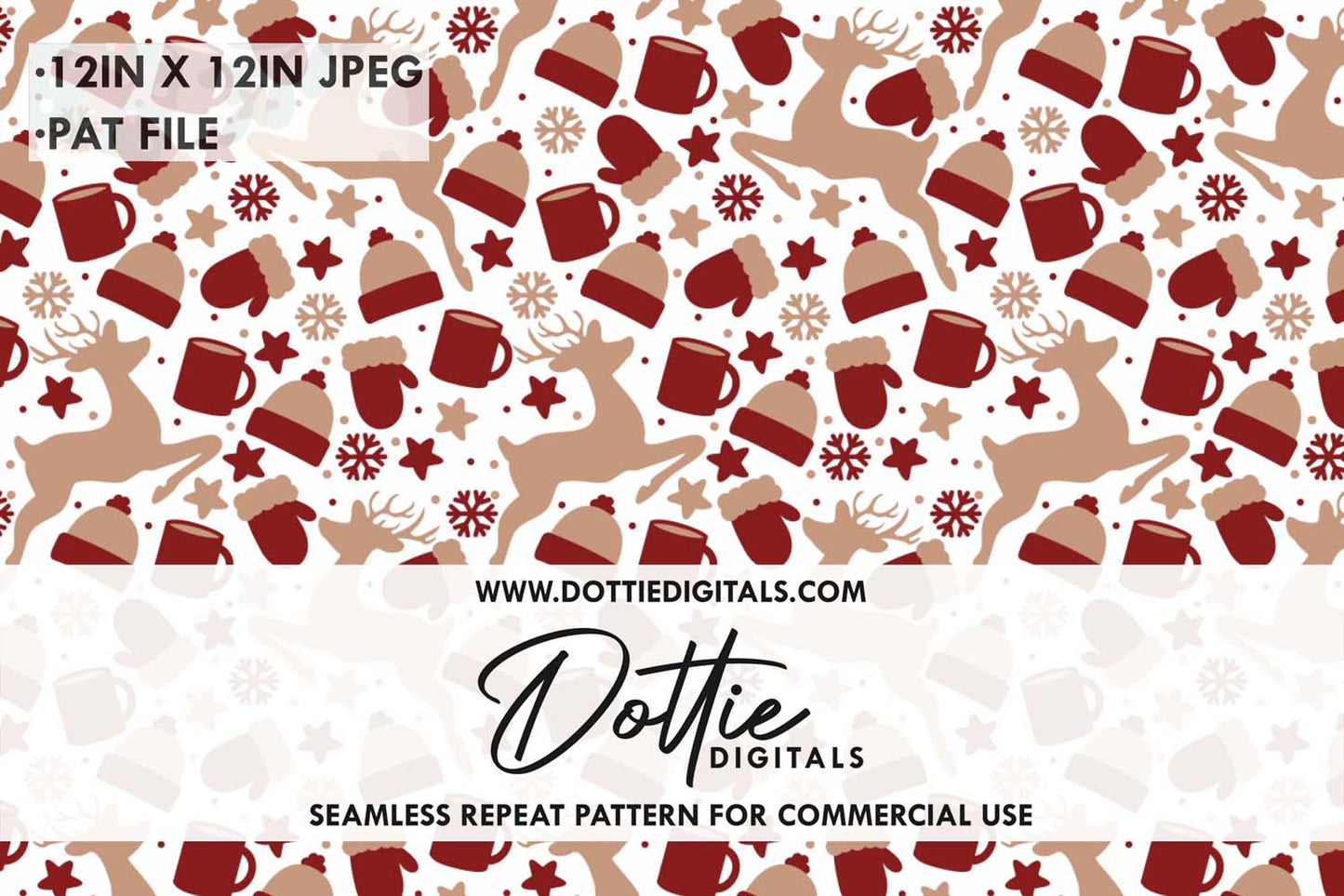 Christmas Deer Hats and Mittens Repeat Seamless Pattern