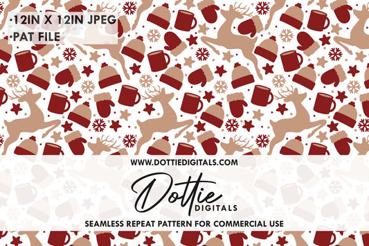 Christmas Deer Hats and Mittens Repeat Seamless Pattern