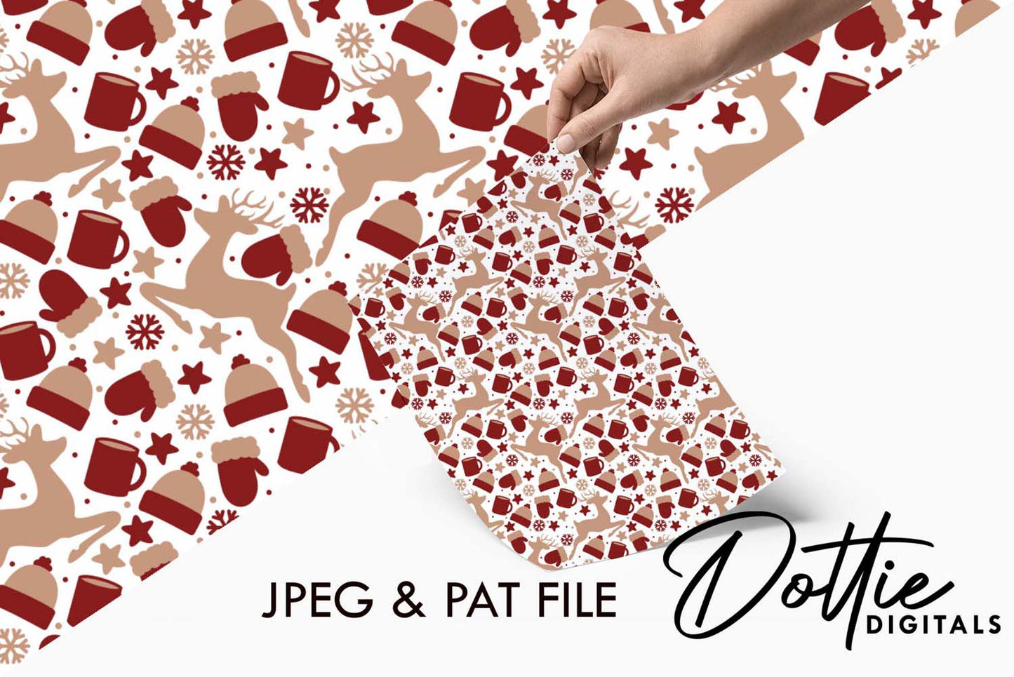 Christmas Deer Hats and Mittens Repeat Seamless Pattern