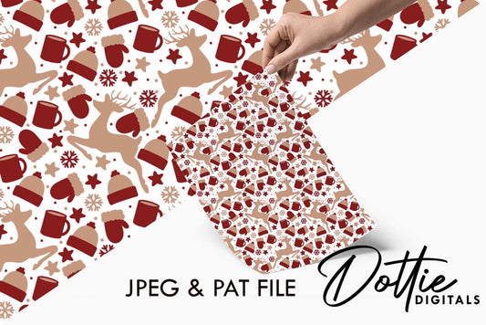 Christmas Deer Hats and Mittens Repeat Seamless Pattern