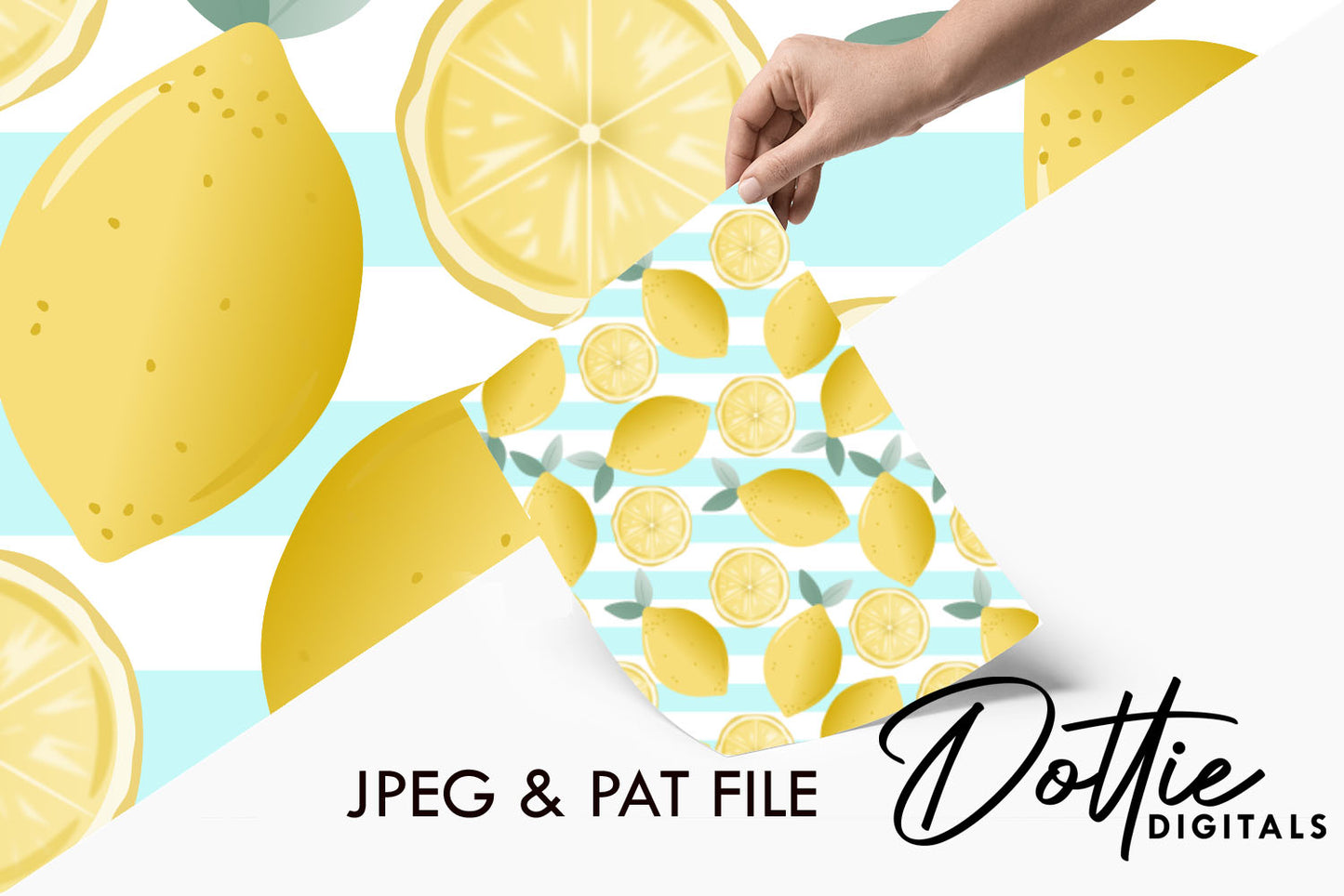 Summer Lemons on Blue Stripes Repeat Seamless Pattern