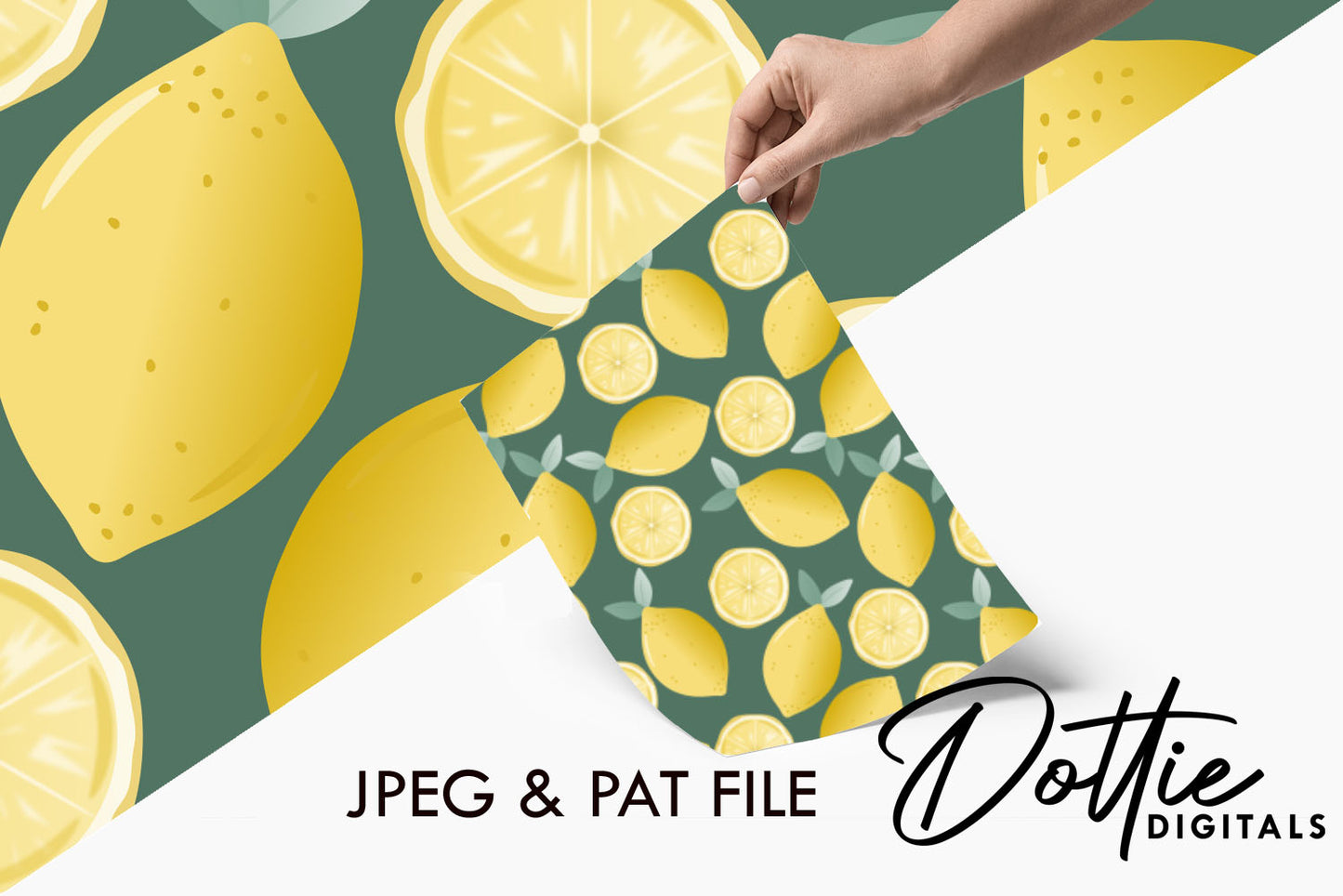 Lemons and Leaves on Green Repeat Seamless Pattern