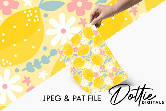 Yellow Ditsy Flowers And Lemons Repeat Seamless Pattern
