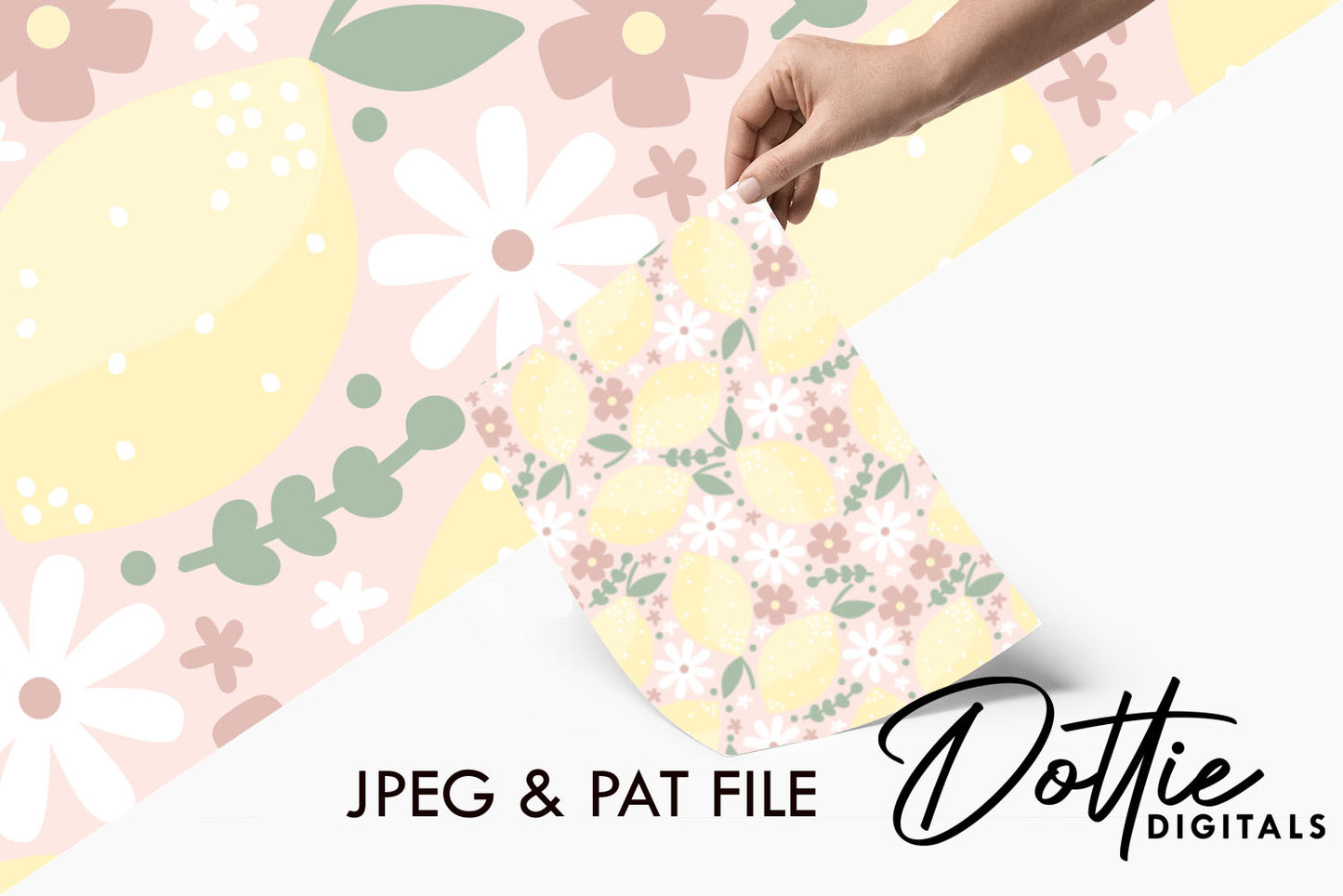 Pastel Ditsy Flowers And Lemons on Pink Repeat Seamless Pattern