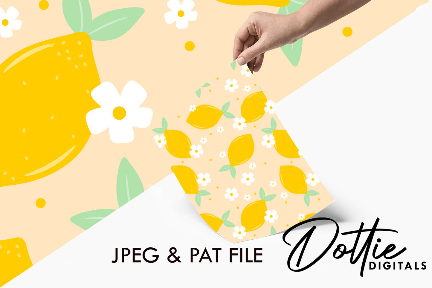 Summer Lemons and Daisies on Peach Background Repeat Seamless Pattern