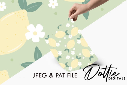 Lemons and Daisies on Muted Green Repeat Seamless Pattern