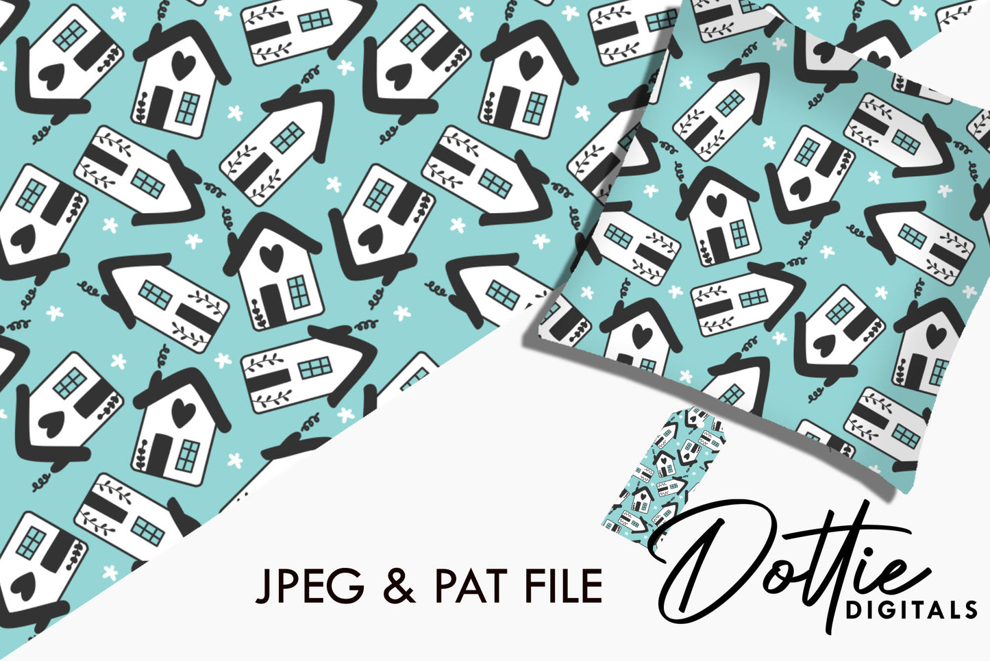 Blue Black Home Sweet Home Repeat Seamless Pattern