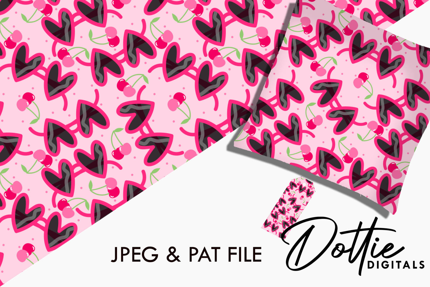 Pink Heart Sunglasses Cherries Repeat Seamless Pattern