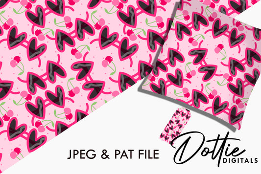 Pink Heart Sunglasses Cherries Repeat Seamless Pattern