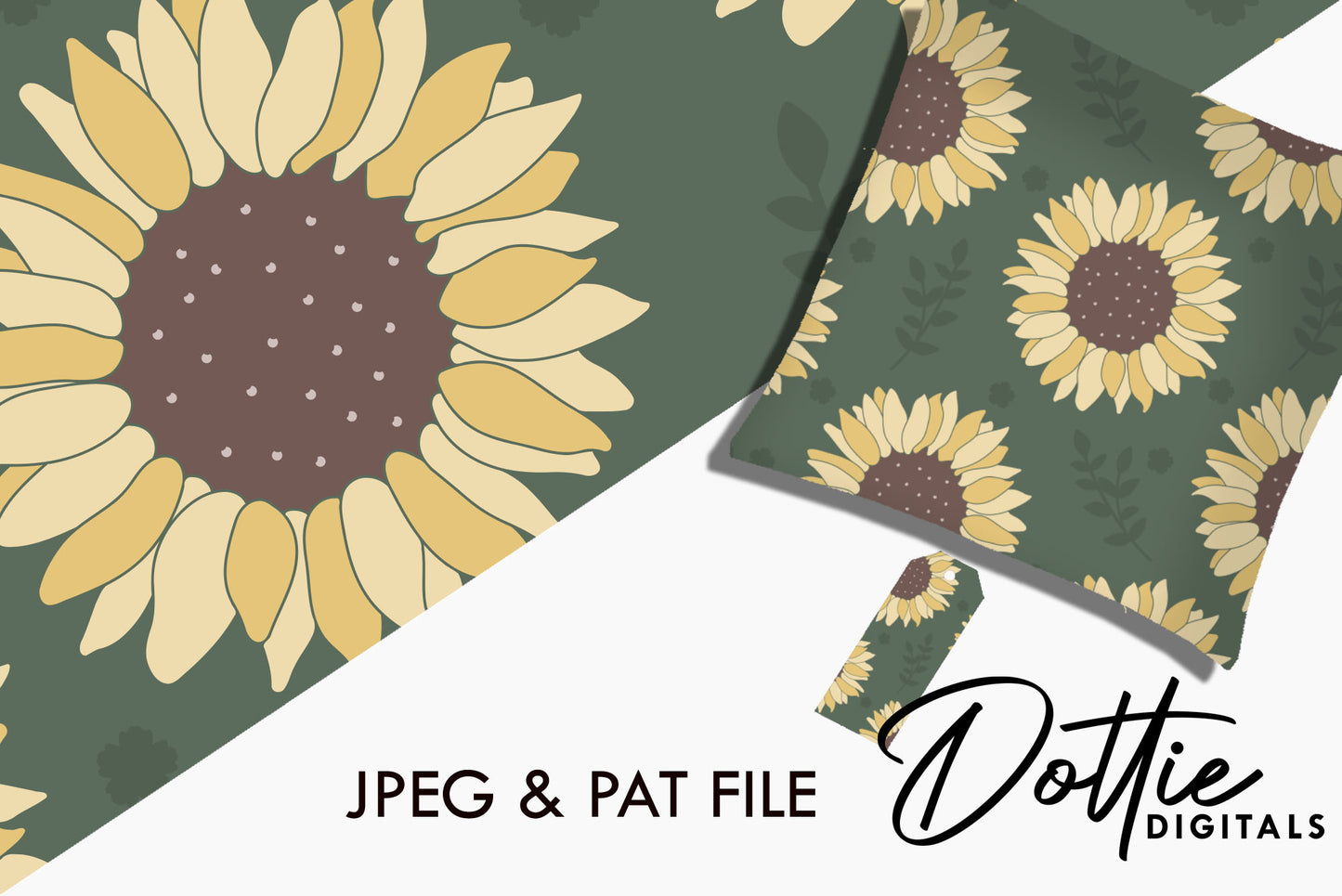 Muted Sunflowers on a Green Background Repeat Seamless Pattern