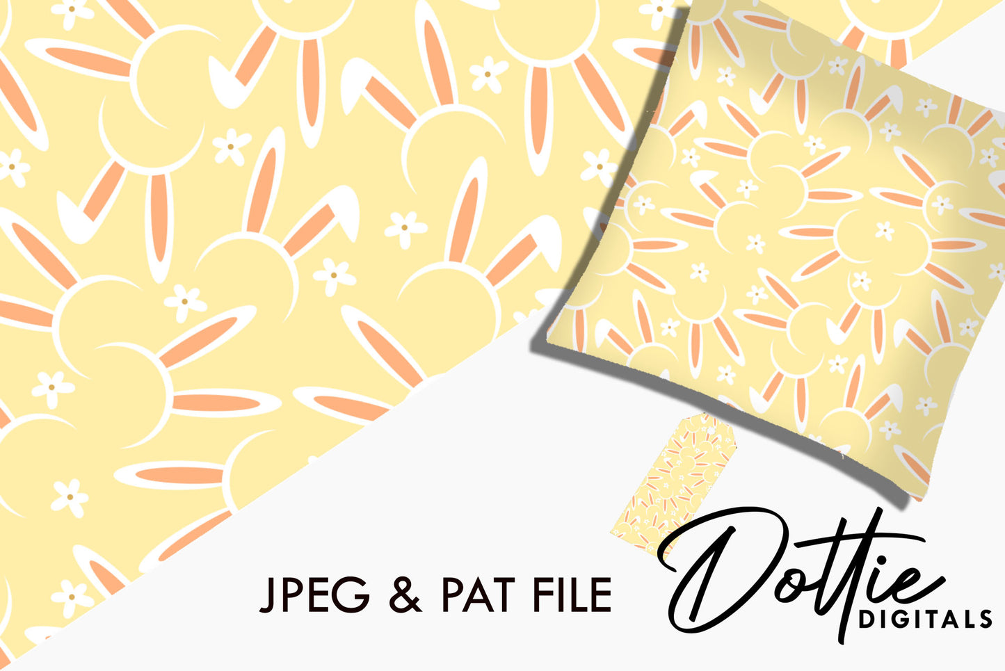 Easter Bunny Ears on a Yellow Background Repeat Seamless Pattern