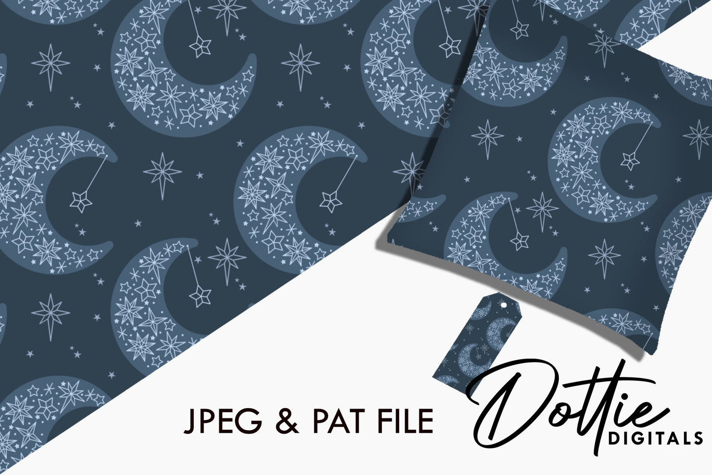 Dark Blue Sky Stars and Moons Repeat Seamless Pattern