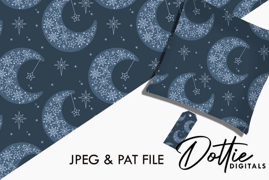 Dark Blue Sky Stars and Moons Repeat Seamless Pattern