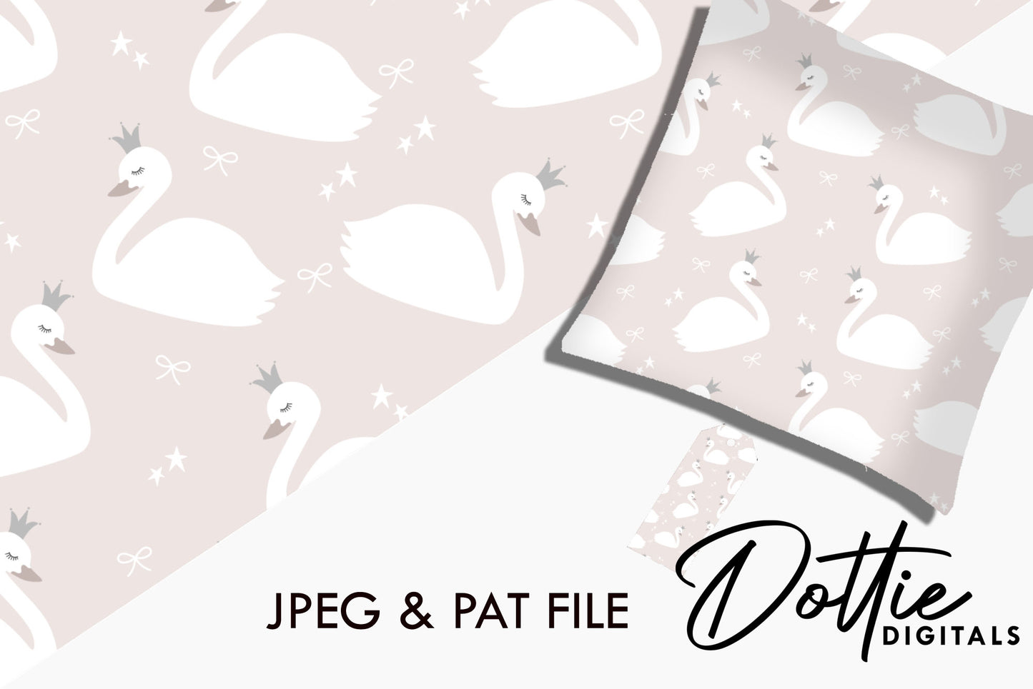 Swans with Crowns Repeat Seamless Pattern