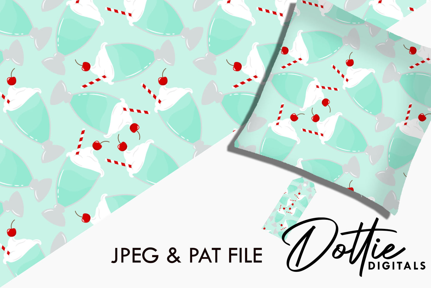 Light Blue Ice Cream Sundaes Repeat Seamless Pattern