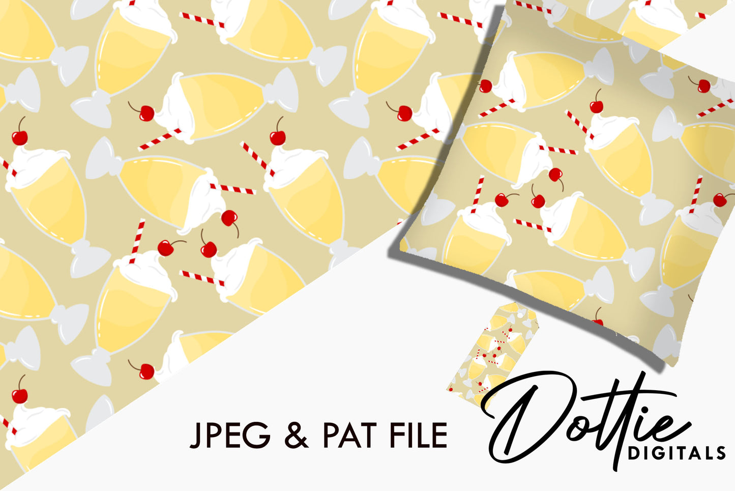 Vanilla Ice Cream Cherry Sundaes Repeat Seamless Pattern
