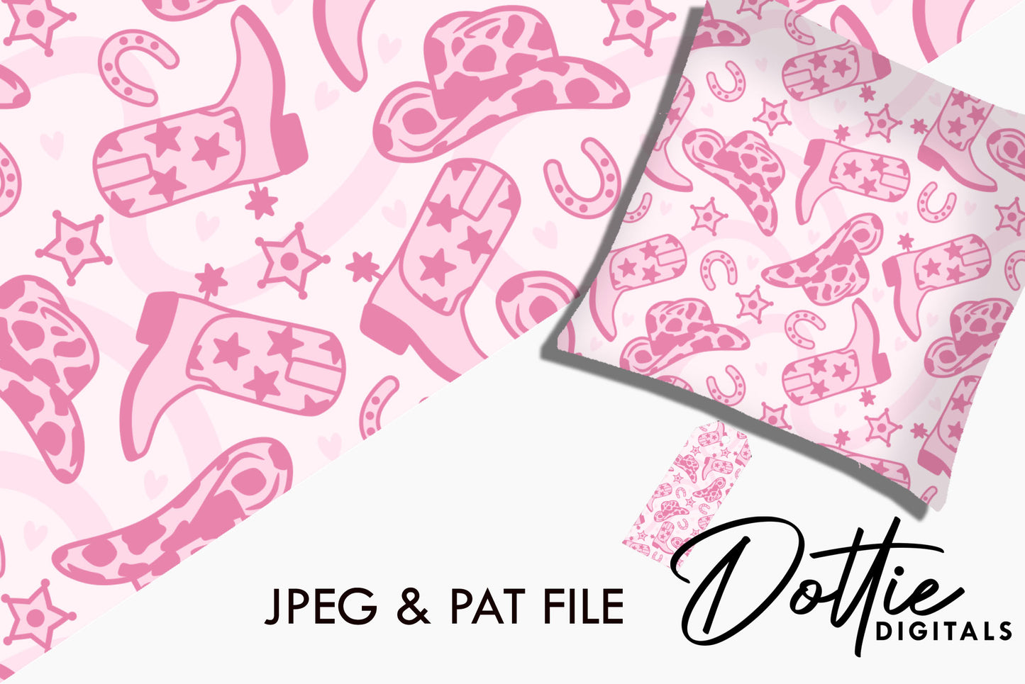 Pink Cowgirl Boots and Hats Repeat Seamless Pattern
