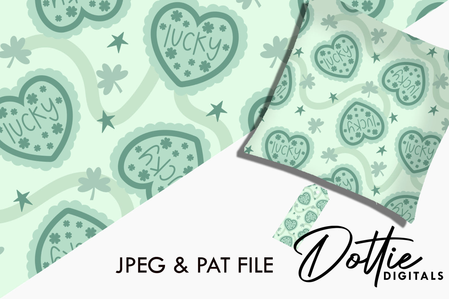 Lucky Green Hearts Repeat Seamless Pattern