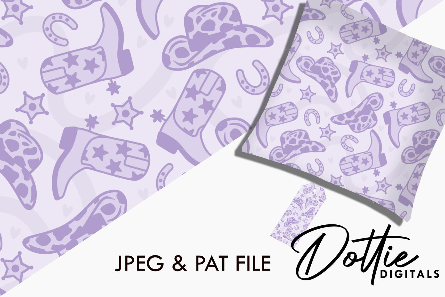 Lilac Cowgirl Boots and Hats Repeat Seamless Pattern